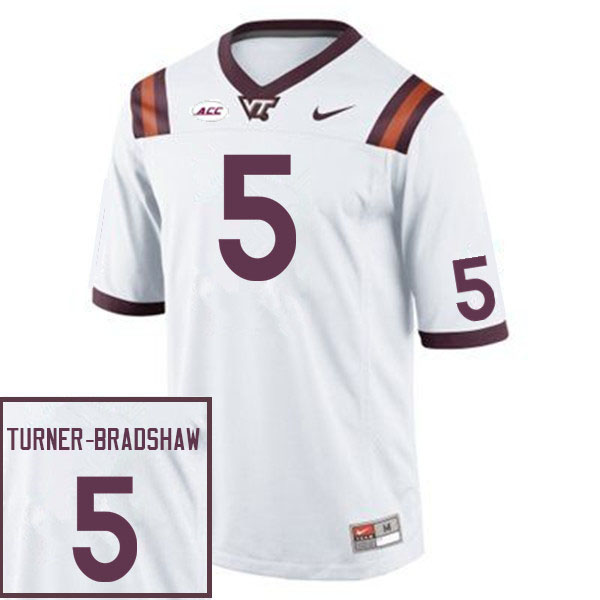 Men #5 Xayvion Turner-Bradshaw Virginia Tech Hokies College Football Jerseys Sale-White - Click Image to Close
